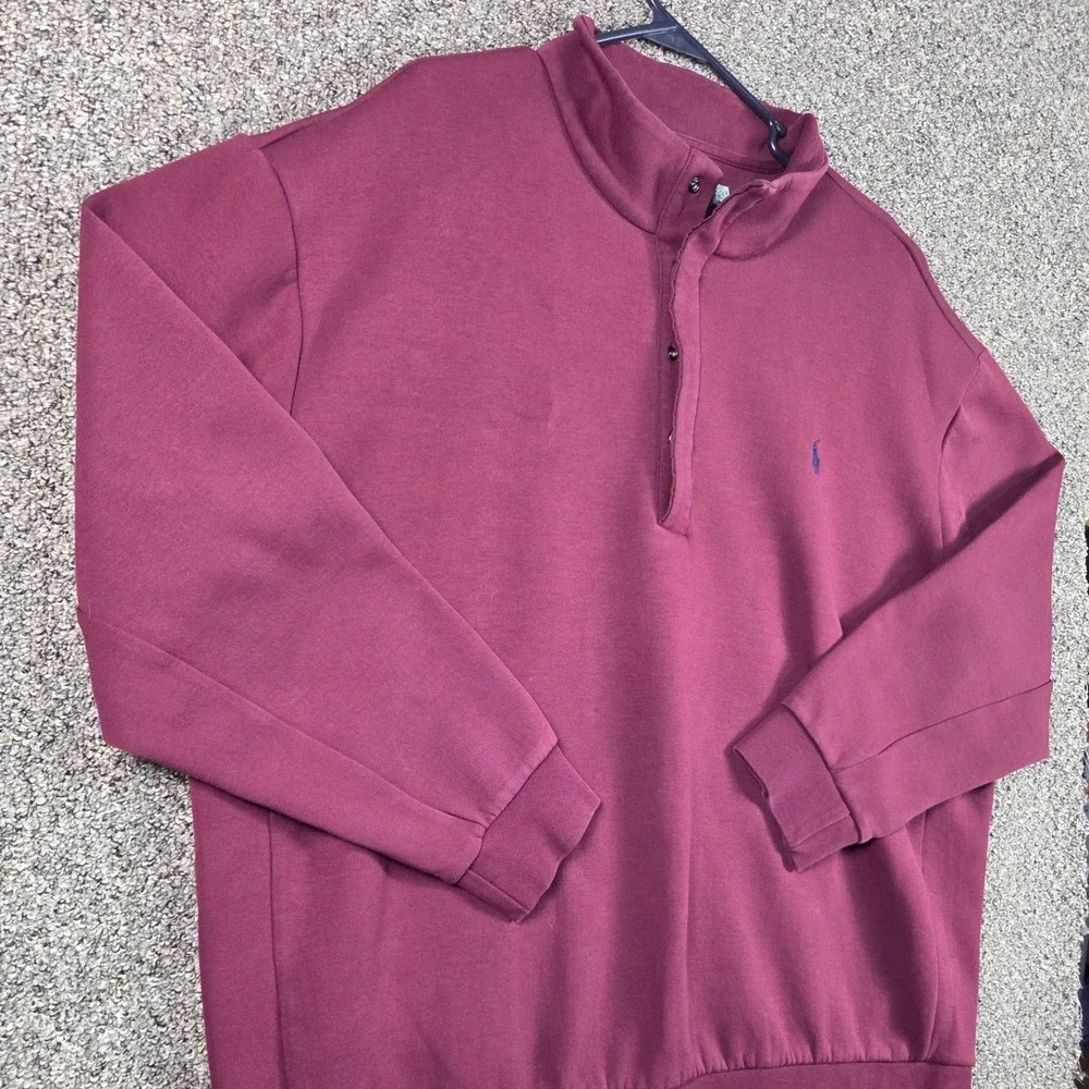 Polo Ralph Lauren Sweatshirt Mens 2XB Maroon Burgundy Quarter Snap Pullover 0064